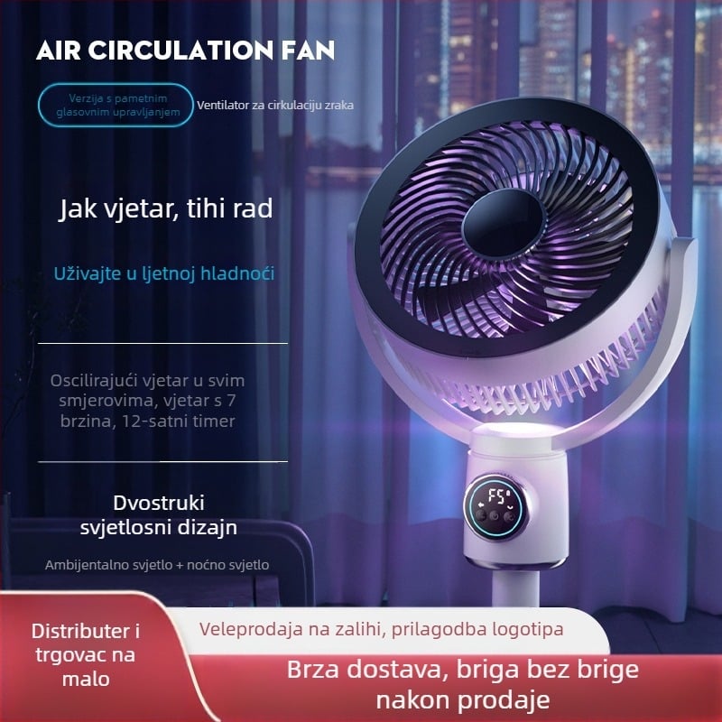 Popularni ventilator za cirkulaciju zraka preko granica, pametni glasovni ventilator, kućanski stolni i stalak s dvostrukom namjenom, teleskopski ventilator s tresućim glavama, podni ventilator