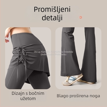 Joga hlače za žene, visoki struk, podizanje bokova, novi stil, naborane hlače s proširenom suknjom, lažni dvodijelni komplet, blago proširena odjeća za pilates trening, ljeto