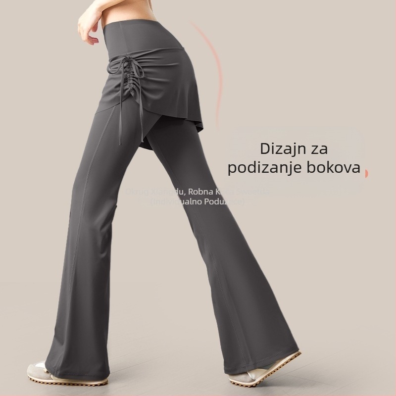 Joga hlače za žene, visoki struk, podizanje bokova, novi stil, naborane hlače s proširenom suknjom, lažni dvodijelni komplet, blago proširena odjeća za pilates trening, ljeto
