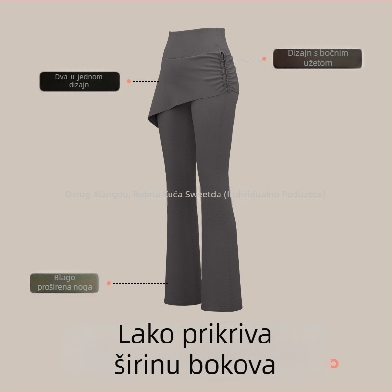 Joga hlače za žene, visoki struk, podizanje bokova, novi stil, naborane hlače s proširenom suknjom, lažni dvodijelni komplet, blago proširena odjeća za pilates trening, ljeto
