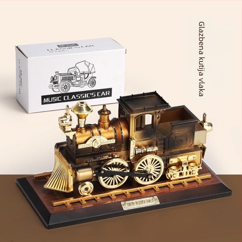 Retro nostalgična glazbena kutija s lokomotivom, kreativni ukrasni ukrasi, rekviziti za kućnu fotografiju, model, blagdanski pokloni