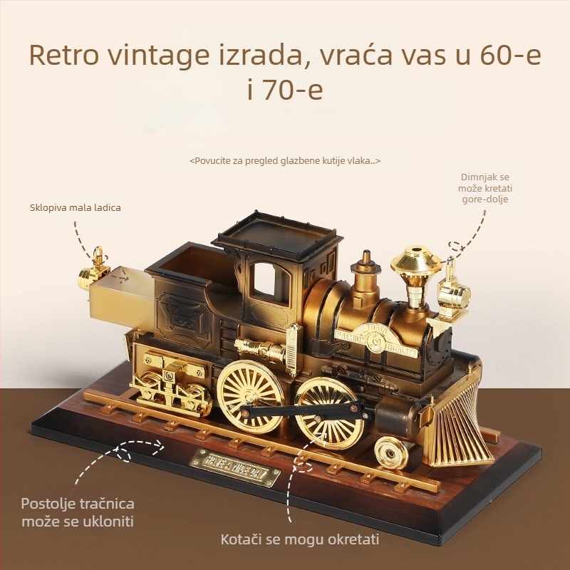 Retro nostalgična glazbena kutija s lokomotivom, kreativni ukrasni ukrasi, rekviziti za kućnu fotografiju, model, blagdanski pokloni