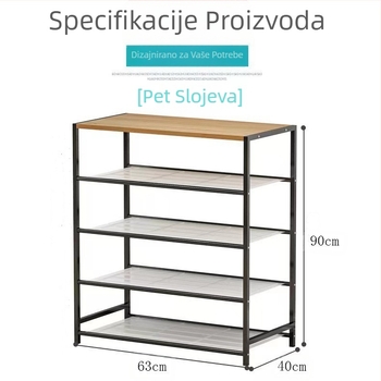 Čelični drveni stalak za cipele, višenamjenski podni stalak za pohranu, petoslojni, za spavaonicu, višeslojni, jednostavan željezni ormarić za cipele