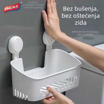 Taili kupaonski kvadratni stalak za pohranu, vakuumska čašica, bez bušilice, umivaonik za WC, zidni stalak za pohranu