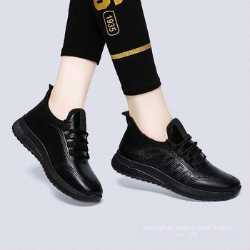 Crne ravne cipele s mekim potplatom, vodootporne, otporne na ulje, neklizajuće, cipele za dugotrajno stajanje, radne cipele, ženske cipele, profesionalne radne kožne cipele, ženske cipele