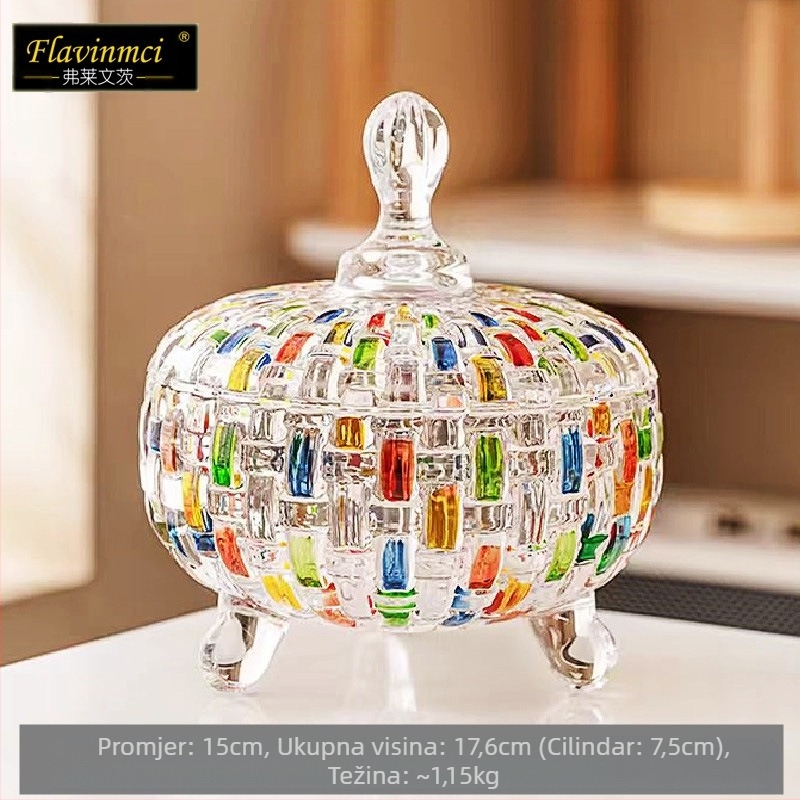 Flavinz Staklenka za slatkiše europskog stila s poklopcem Staklenka za grickalice od suhog voća Kućni pladanj za voće Dnevna soba Šalica za slatkiše Staklenka za šećer