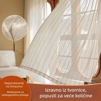 Ekskluzivna prekogranična prodaja japanske jednostavne lanene prugaste gaze zavjese, prozirne završnih zavjesa na veliko