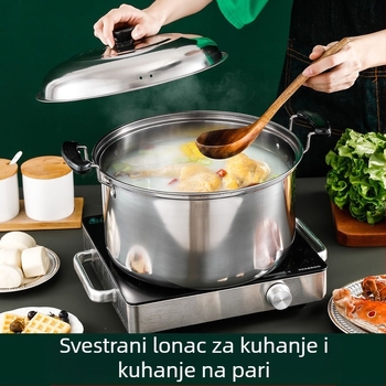 Duboki lonac za juhu od nehrđajućeg čelika, visoki lonac za juhu, kućanski zadebljani lonac za kuhanje velikog kapaciteta, lonac za gulaš, indukcijsko kuhalo, plinski štednjak, namjenski