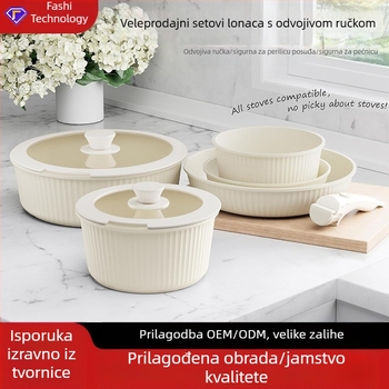 Prekogranični uklonjivi keramički lonac s ručkom za kućanstvo, indukcijski štednjak, plinski univerzalni lonac, lonac s neprianjajućim dnom, lonac za juhu, wok