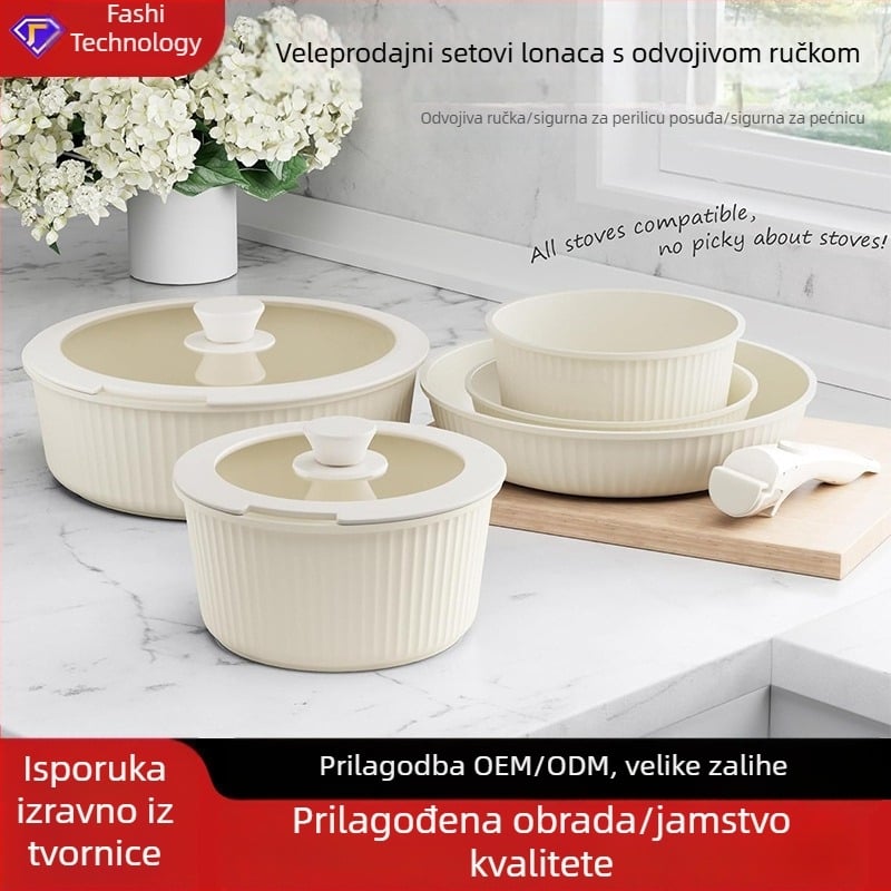 Prekogranični uklonjivi keramički lonac s ručkom za kućanstvo, indukcijski štednjak, plinski univerzalni lonac, lonac s neprianjajućim dnom, lonac za juhu, wok