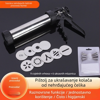 Kućanski pištolj za kolačiće od nehrđajućeg čelika, stiskalica za kolačiće, krema za ukrašavanje, pištolj za ukrašavanje, mlaznica za ukrašavanje, riješeni alati za pečenje graha