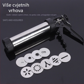 Kućanski pištolj za kolačiće od nehrđajućeg čelika, stiskalica za kolačiće, krema za ukrašavanje, pištolj za ukrašavanje, mlaznica za ukrašavanje, riješeni alati za pečenje graha