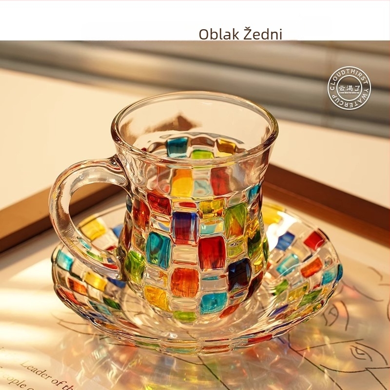 Nordijski stil Ručno oslikana šalica od obojenog stakla, oslikana šalica za sok, šalica za kavu, šalica za viski, nišna šalica, kristal