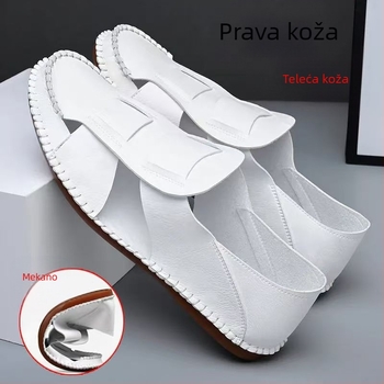 Nove muške sandale od prave kože u kineskom stilu, prozračne bijele, moderne, svestrane rimske sandale za plažu s gumenim potplatom