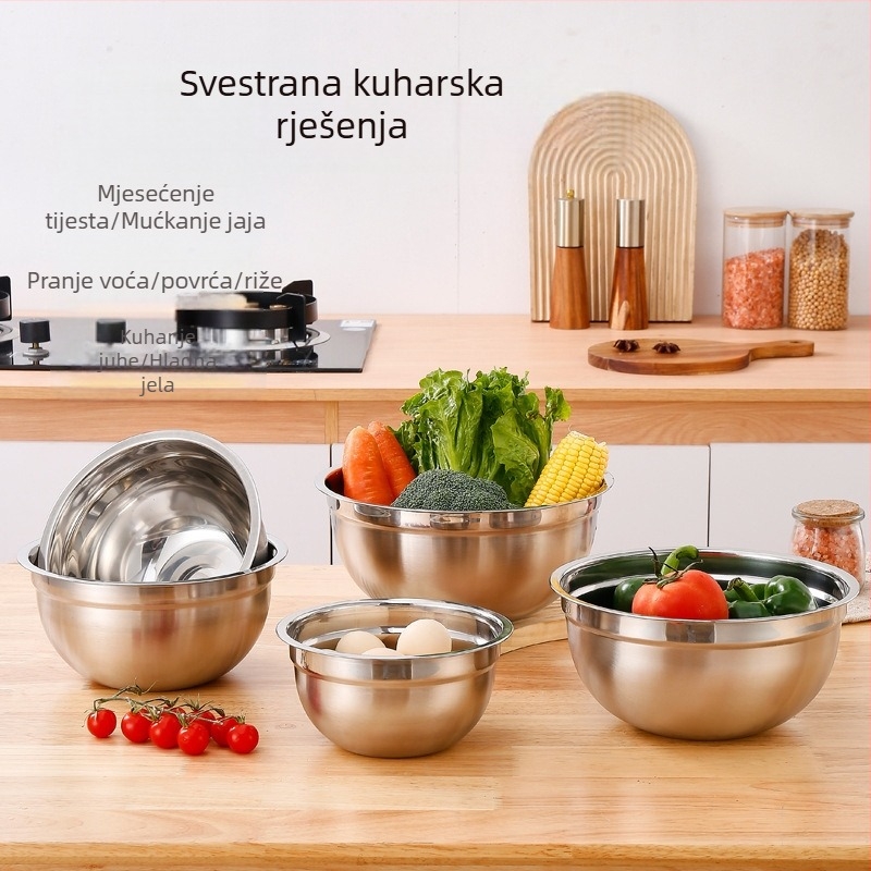 Zadebljana posuda za jaja od nehrđajućeg čelika, miješana posuda za salatu s poklopcem i posudom, kuhinjska posuda za pečenje i kuhanje, višenamjenska posuda za voće