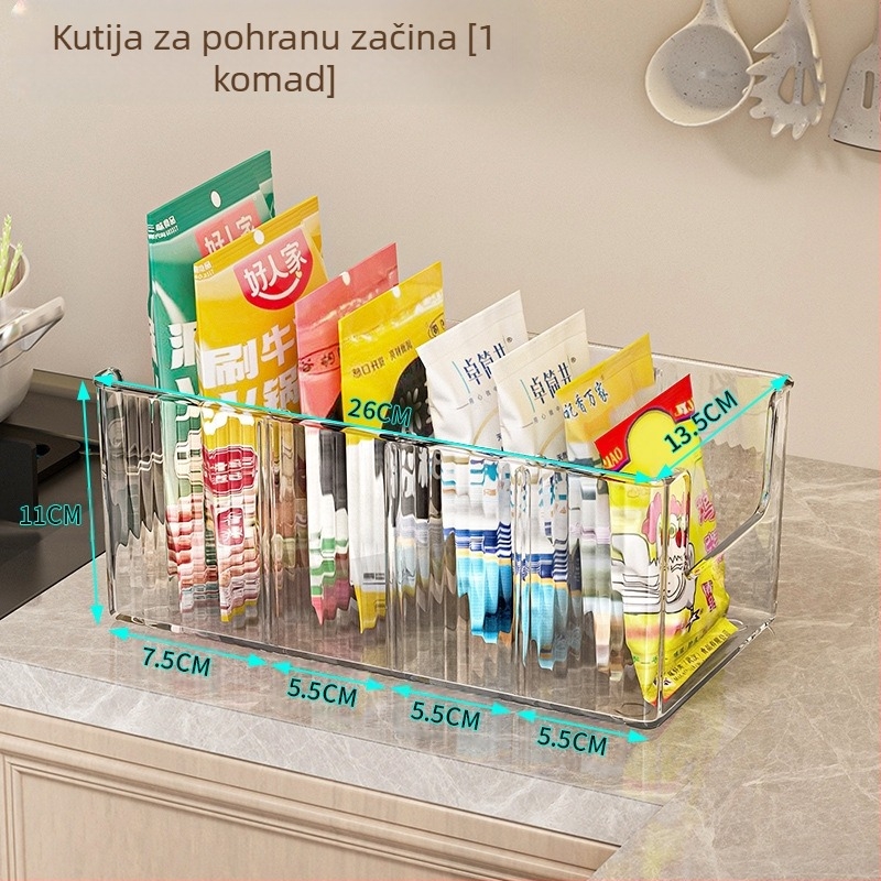 Stalak za začine za kuhinju s podesivim odjeljcima, držač vrećica za začine, višenamjenska kutija za pohranu začina za kućanstvo