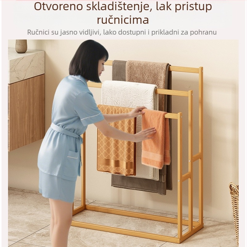 Vješalica za ručnike za kupaonicu, WC, bambusov stalak za hlače, viseći stalak za pohranu, stalak za ručnike za kupanje, uklonjiv, samostojeći, jednostavan