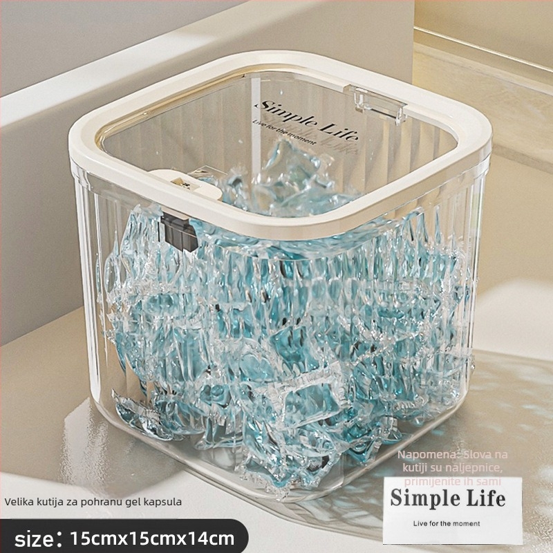 Artefakt za pohranu kuglica deterdženta za rublje, kutija za pohranu praška za rublje, kanta, staklenka, posebna kutija za pohranu s prešom za brtvljenje kuglica za pranje posuđa