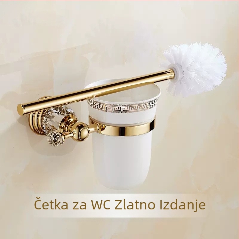 Držač za WC četku u europskom stilu, zlatna kristalna serija, antikni hardver, privjesak, pribor za WC, set četki za čišćenje WC-a