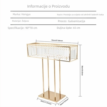 Vjenčani rekviziti, pravokutno željezo, galvanizirani kristalni ukrasni stolni cvjetni pribor, vjenčana dvorana, banketna dvorana, dekoracija pozornice, ukrasi