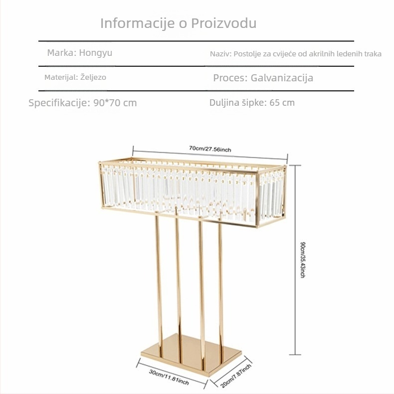 Vjenčani rekviziti, pravokutno željezo, galvanizirani kristalni ukrasni stolni cvjetni pribor, vjenčana dvorana, banketna dvorana, dekoracija pozornice, ukrasi