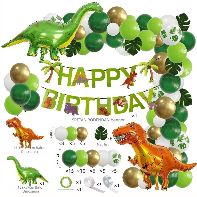 Prekogranični novi set za rođendan s temom džungle i dinosaura iz Jurskog svijeta, zelenom kornjačom i listom Bleo Chain.
