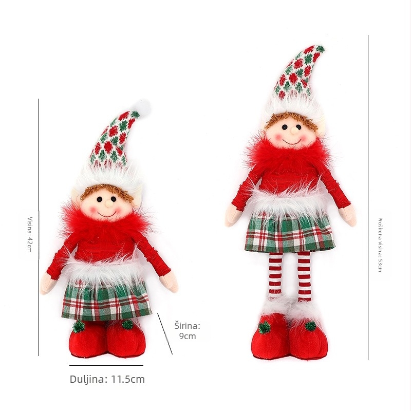 Prekogranična božićna lutka vilenjaka s uvlačivim nogama, ukras za zabavu, crtana lutka, plišana lutka, ukras za stolno računalo