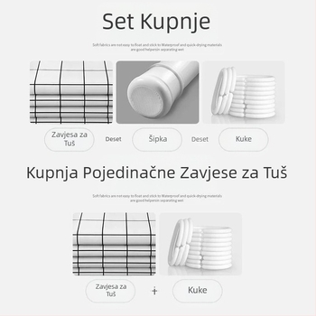 Set vodootpornih tkanina za zavjesu za tuširanje u kupaonici, zavjesa za vrata kupaonice, zadebljana zavjesa otporna na plijesan, viseća zavjesa, zavjesa za pregradu kupaonice bez bušenja