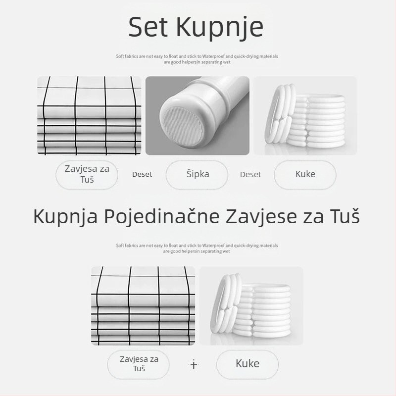 Set vodootpornih tkanina za zavjesu za tuširanje u kupaonici, zavjesa za vrata kupaonice, zadebljana zavjesa otporna na plijesan, viseća zavjesa, zavjesa za pregradu kupaonice bez bušenja
