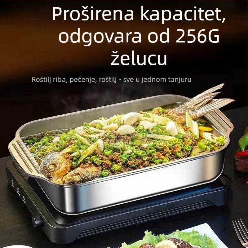 Prekogranični pladanj za ribu s roštiljem od nehrđajućeg čelika s poklopcem, pladanj za roštilj s ručkom, zadebljani pladanj za rakove, kućanski pladanj za morske plodove na zalihi veleprodaja