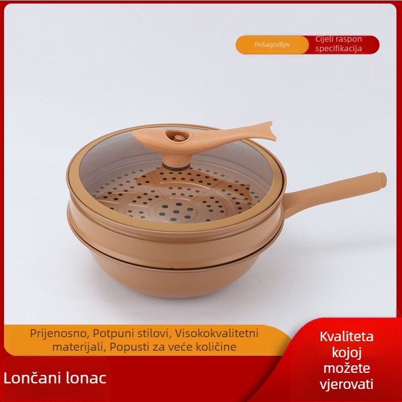 Novi višenamjenski glineni lonac s parnim loncem, wok s ravnim dnom, neobloženi zdravstveni lonac, lonac za kuhanje na pari i sve u jednom, poklon
