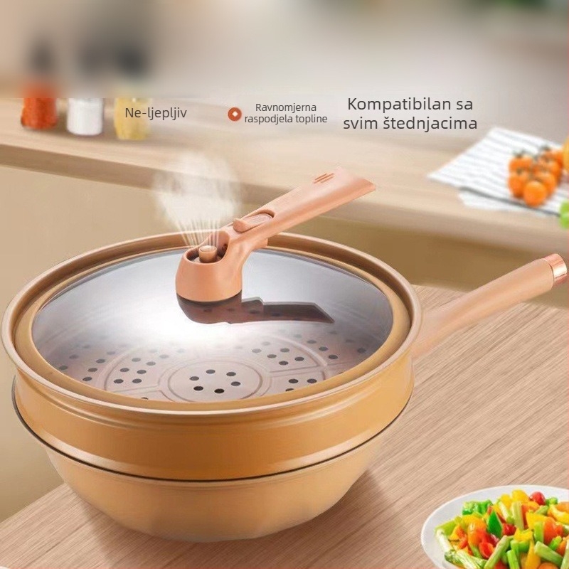 Novi višenamjenski glineni lonac s parnim loncem, wok s ravnim dnom, neobloženi zdravstveni lonac, lonac za kuhanje na pari i sve u jednom, poklon