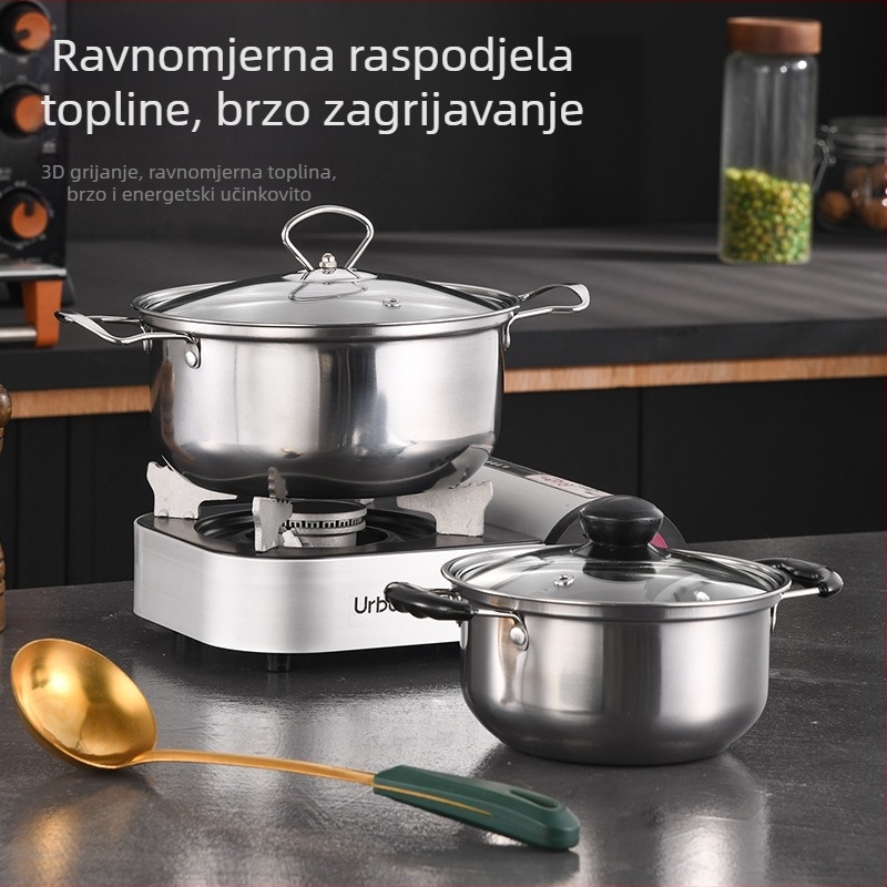 Prekogranični set posuđa od nehrđajućeg čelika od 6 dijelova, izvozni set, lonac s ručkom, lonac s ručkom za pečenje, lonac za juhu, poklon set 16-20 cm