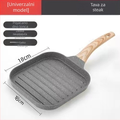 Prekogranična tava za odrezak slanine u korejskom stilu s prugastim ravnim dnom, tava za odrezak od kamena Maifan, neprianjajuća tava, mini tava za doručak, univerzalna