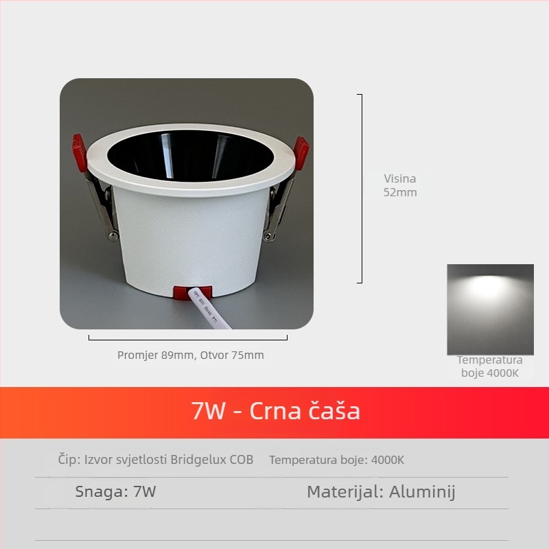 LED ugrađena stropna svjetiljka punog spektra s antirefleksnim premazom, bez glave, za hotelski dnevni boravak, kućnu, potpuno aluminijsku stropnu svjetiljku