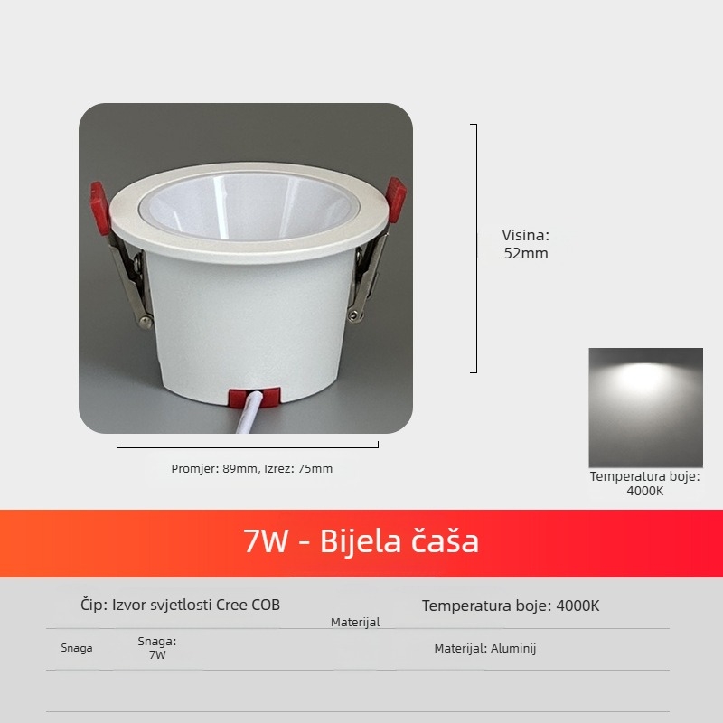 LED ugrađena stropna svjetiljka punog spektra s antirefleksnim premazom, bez glave, za hotelski dnevni boravak, kućnu, potpuno aluminijsku stropnu svjetiljku