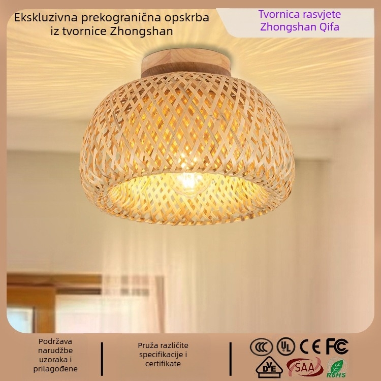 Prekogranični pleteni abažur od bambusa u američkom seoskom stilu za dnevni boravak, ulaz, hodnik i blagovaonicu, umjetnička stropna lampa od bambusa i drveta, visokoprodavani prekogranični proizvod