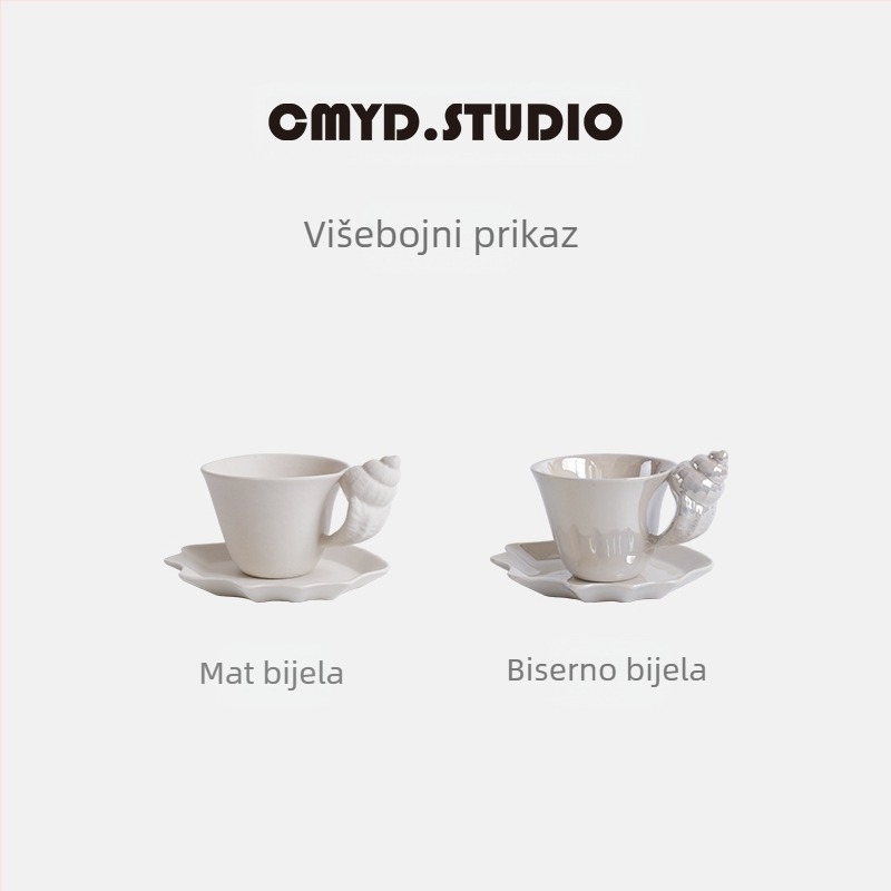 Šalica od školjke, 1 komad, kreativna mat keramička šalica za kavu i tanjurić, retro reljefna školjka, poklon za par