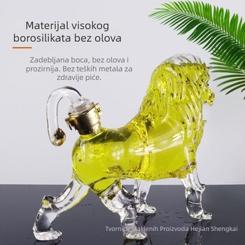 Boca vina s lavom, visoko borosilikatno staklo, kreativna boca vina u obliku lava s životinjskim motivom, kapacitet 750 ml, umjetno puhano vino