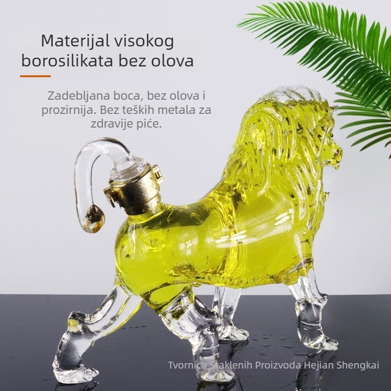 Boca vina s lavom, visoko borosilikatno staklo, kreativna boca vina u obliku lava s životinjskim motivom, kapacitet 750 ml, umjetno puhano vino