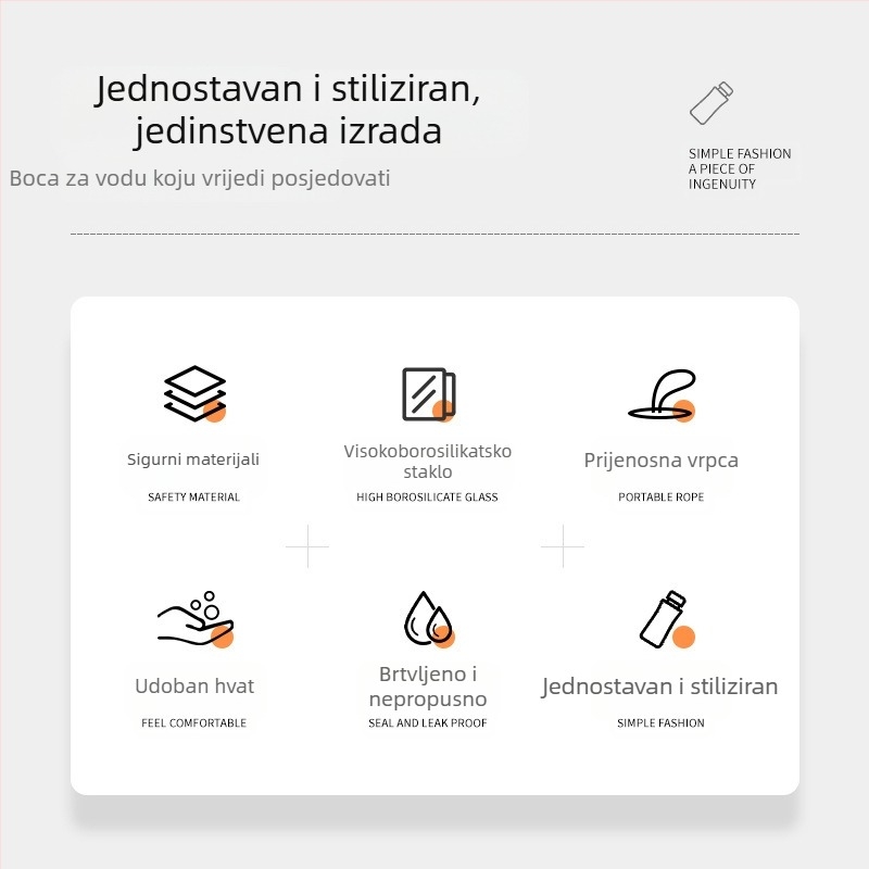 Visoko borosilikatna bambusova poklopca s trakom za staklo, sportska boca za vodu, jednoslojna staklena prijenosna kreativna čaša za hendikep, cilindrična čaša za vodu