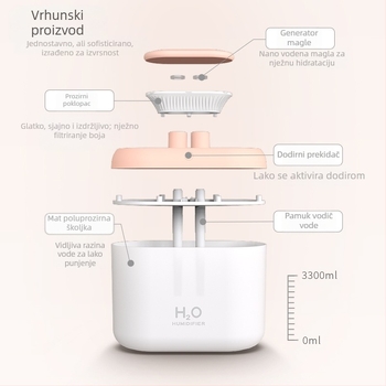 Tvornički ovlaživač zraka s dvostrukim raspršivačem velikog kapaciteta, kućanski novi mini 3,3 l, šareni mali raspršivač zraka