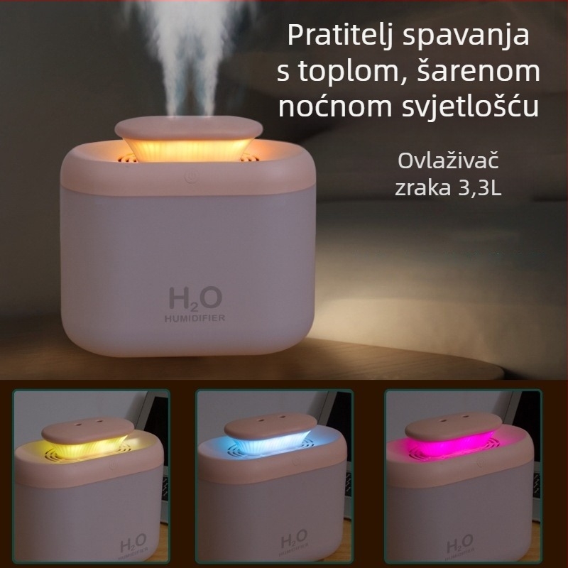 Tvornički ovlaživač zraka s dvostrukim raspršivačem velikog kapaciteta, kućanski novi mini 3,3 l, šareni mali raspršivač zraka