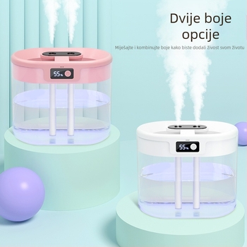 Novi prekogranični ovlaživač zraka s dvostrukim mlazom velikog kapaciteta, kućanski tihi ovlaživač zraka s USB linijom za punjenje, sprej za noćno svjetlo, ovlaživač zraka