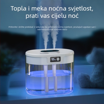Novi prekogranični ovlaživač zraka s dvostrukim mlazom velikog kapaciteta, kućanski tihi ovlaživač zraka s USB linijom za punjenje, sprej za noćno svjetlo, ovlaživač zraka