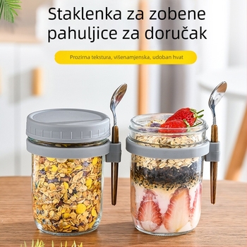Prekogranična veleprodaja preko noći zobene kaše, šalica za doručak visoke kvalitete sa žlicom, šalica za jogurt, prijenosna salata, milkshake, šalica za mlijeko