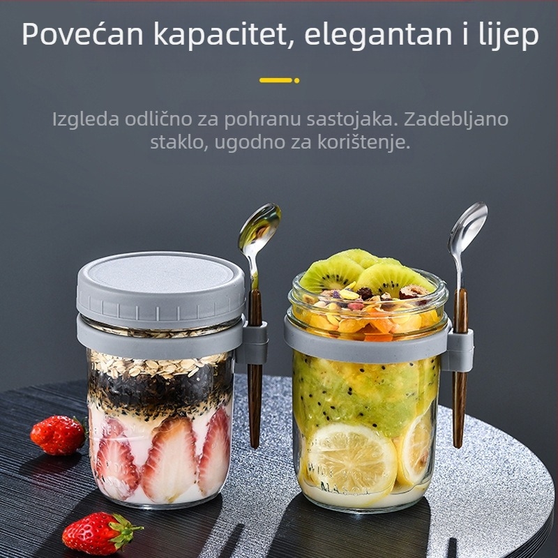 Prekogranična veleprodaja preko noći zobene kaše, šalica za doručak visoke kvalitete sa žlicom, šalica za jogurt, prijenosna salata, milkshake, šalica za mlijeko