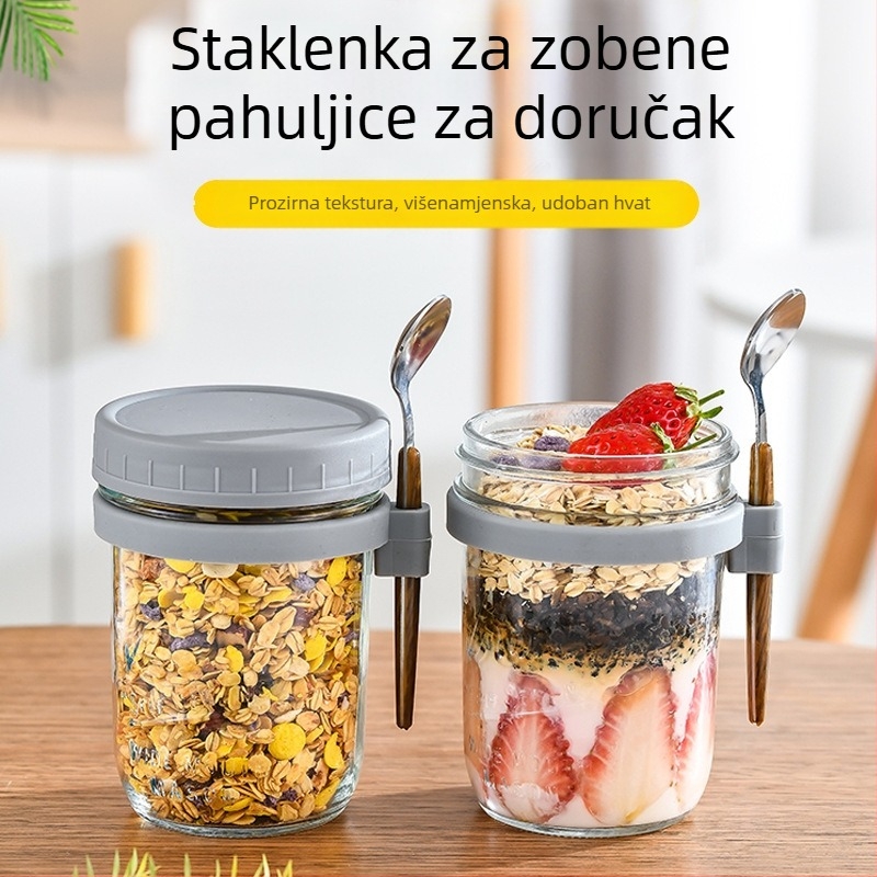 Prekogranična veleprodaja preko noći zobene kaše, šalica za doručak visoke kvalitete sa žlicom, šalica za jogurt, prijenosna salata, milkshake, šalica za mlijeko