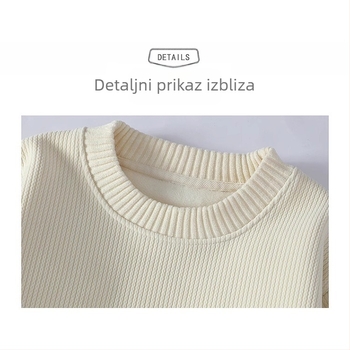 Muški jednobojni okrugli izrez s flis podstavom, nova jednostavna osnovna košulja, moderan, zgodan topli pulover, jesensko-zimski