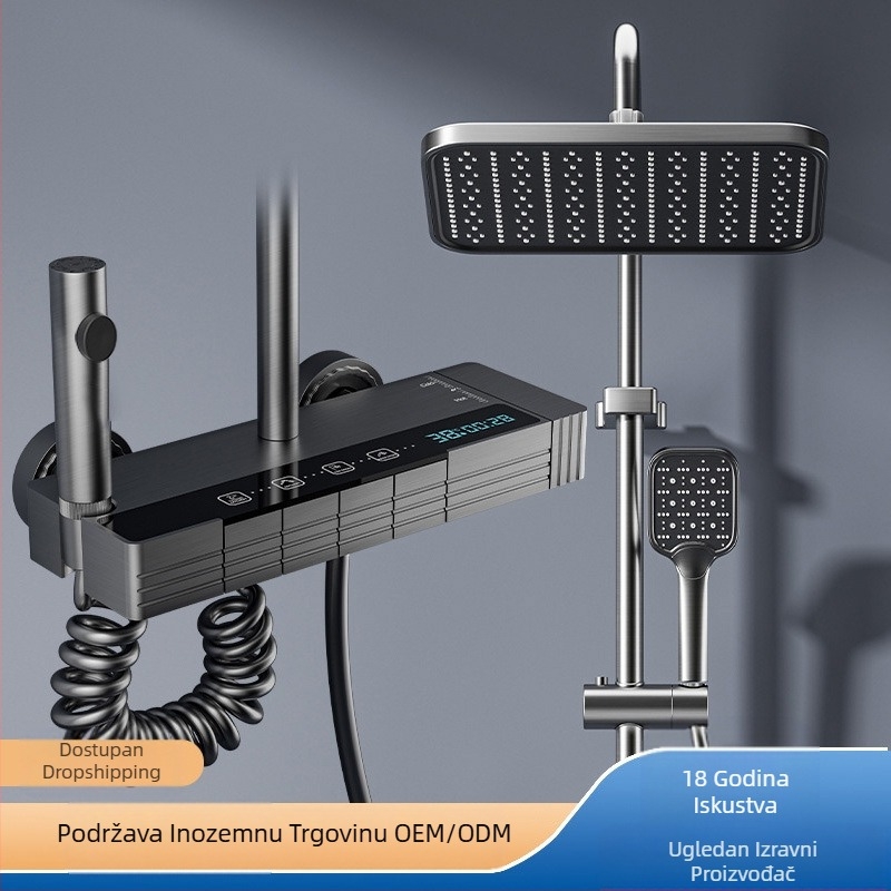 Novi tuš za kupaonicu s tušem s kišom, višenamjenski prekidač s gumbom za raspršivanje, ambijentalno svjetlo, potpuni set s digitalnim zaslonom za tuširanje